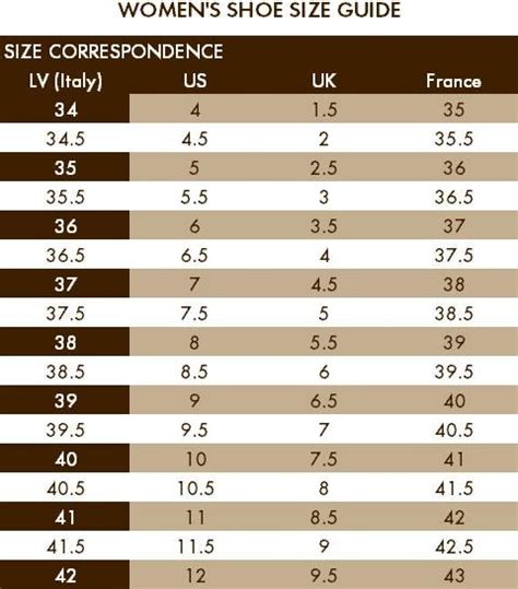 lv women shoes size chart.